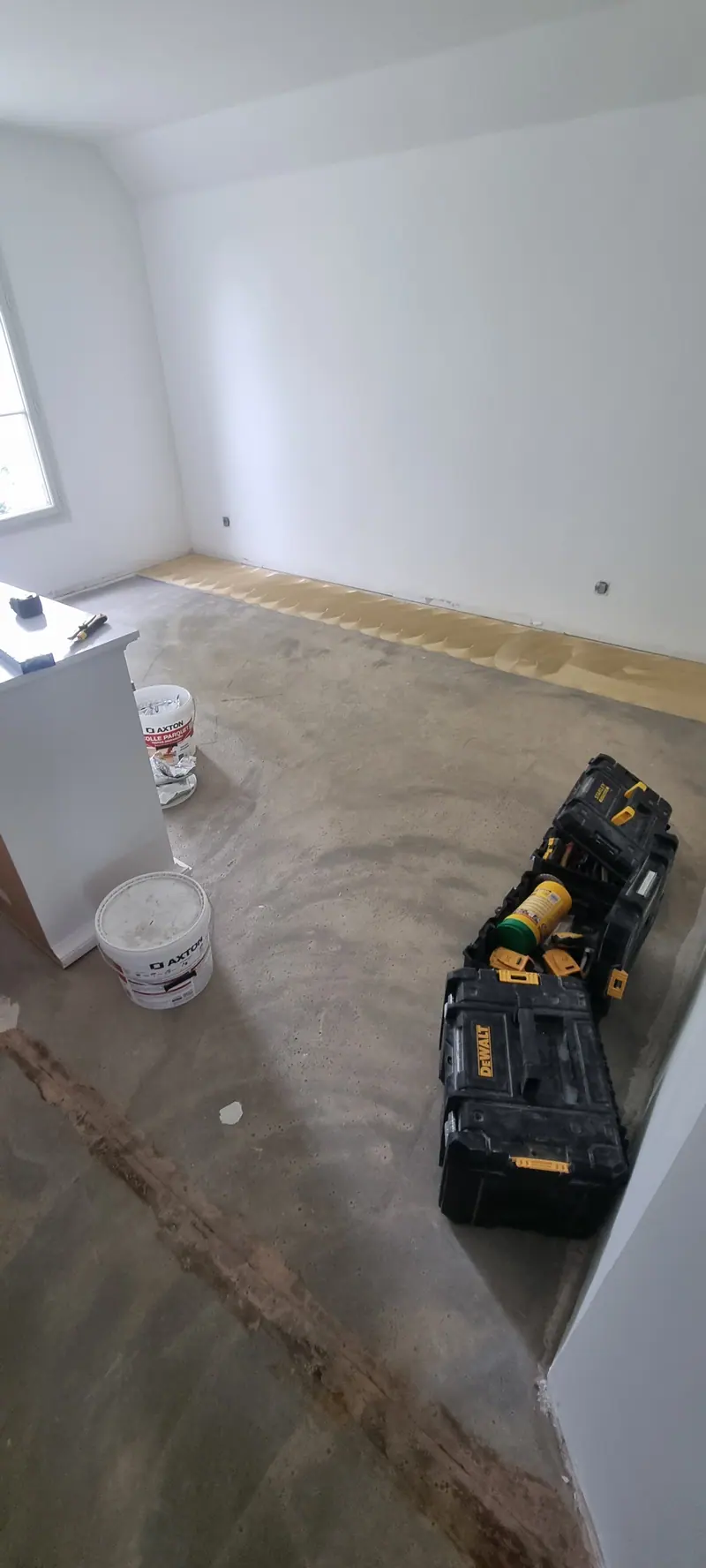 Le support avant la pose (Pose de parquet à l’étage, Margency)