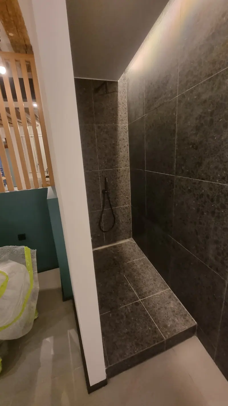 La douche à l’italienne (Rénovation complète d’un appartement, Paris, rue Saint-Denis)