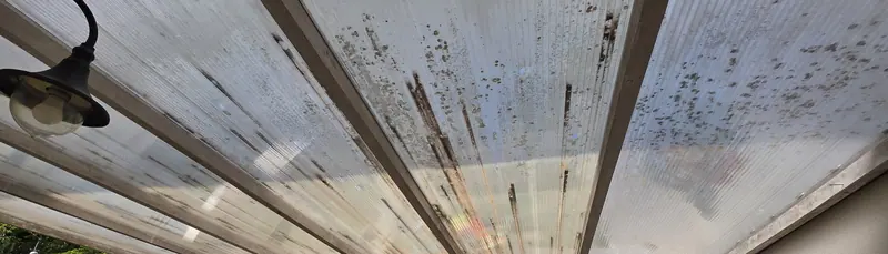 Les anciennes plaques, vues de dessous (Toiture de terrasse en polycarbonate)